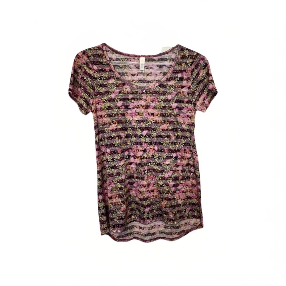 LuLaRoe XXS Classic T-Shirt Pink Stripped Floral Light Weight‎ Fabric